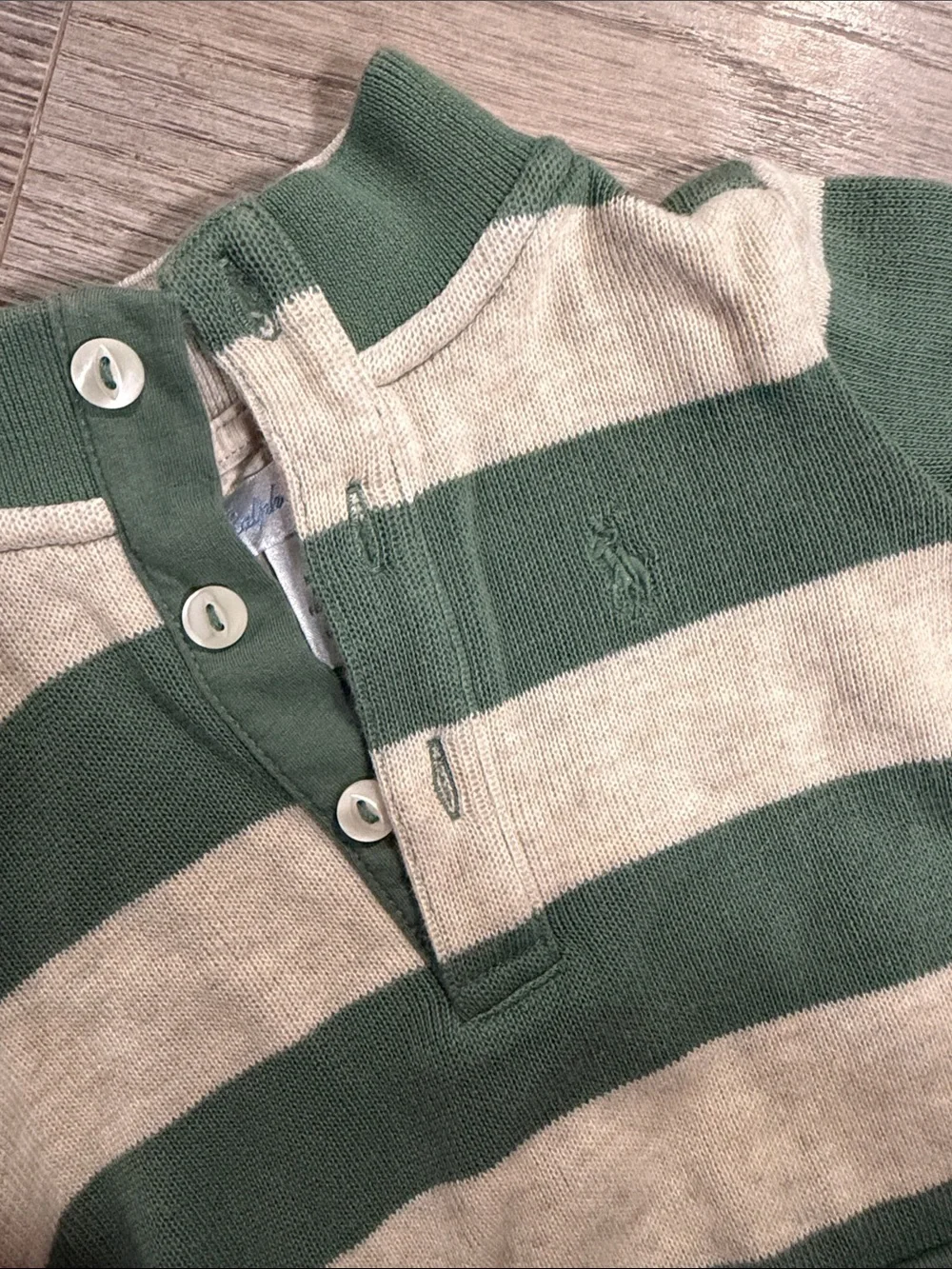 Ralph Lauren Striped Green & Cream Knit Pullover Sweater